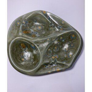 Vintage 70's California Style  Ceramic Ashtray  Mid modern Green,  Gold bursts